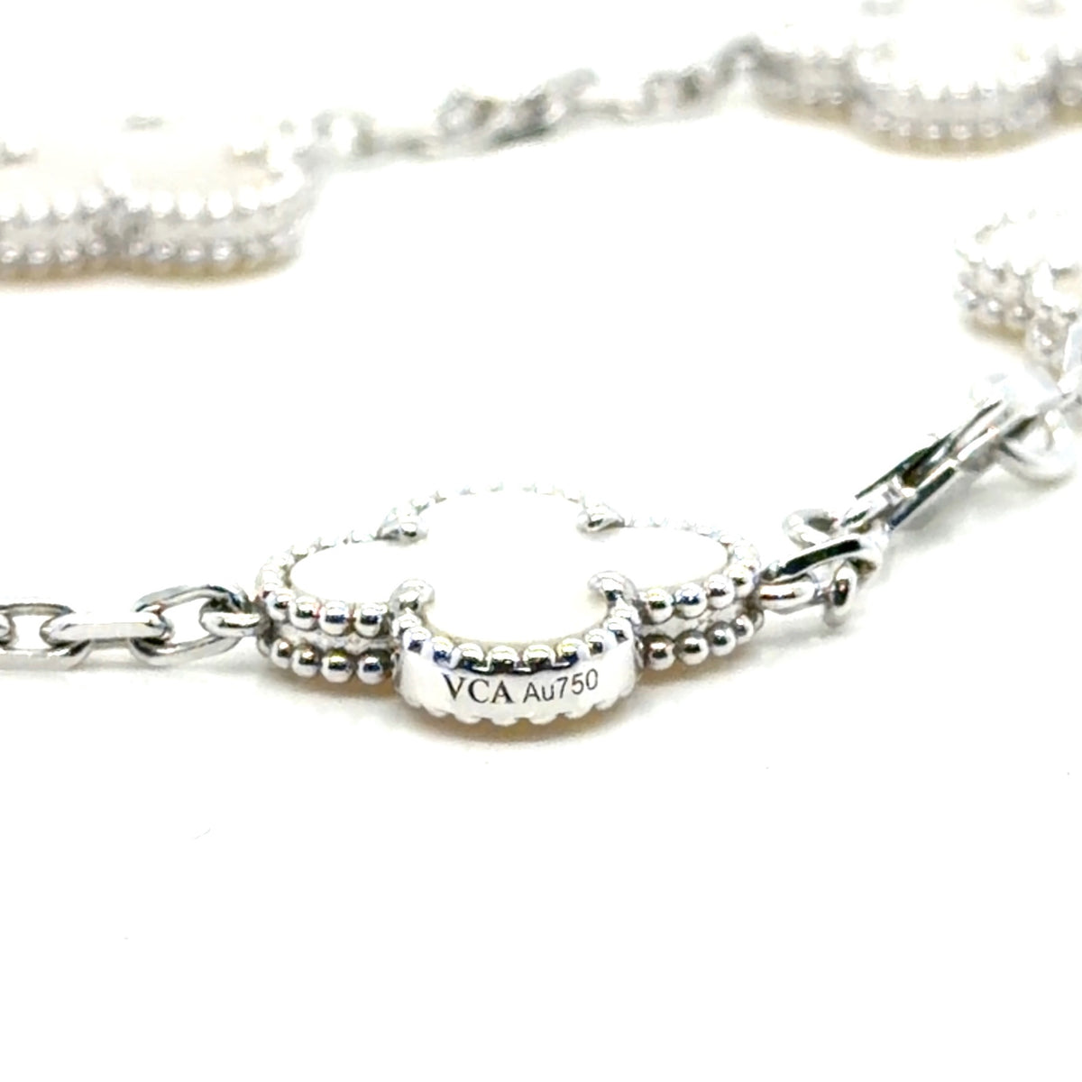 Van Cleef & Arpels Vintage Alhambra 5 Motif 18k White Gold Mother of Pearl Brac (view 4)