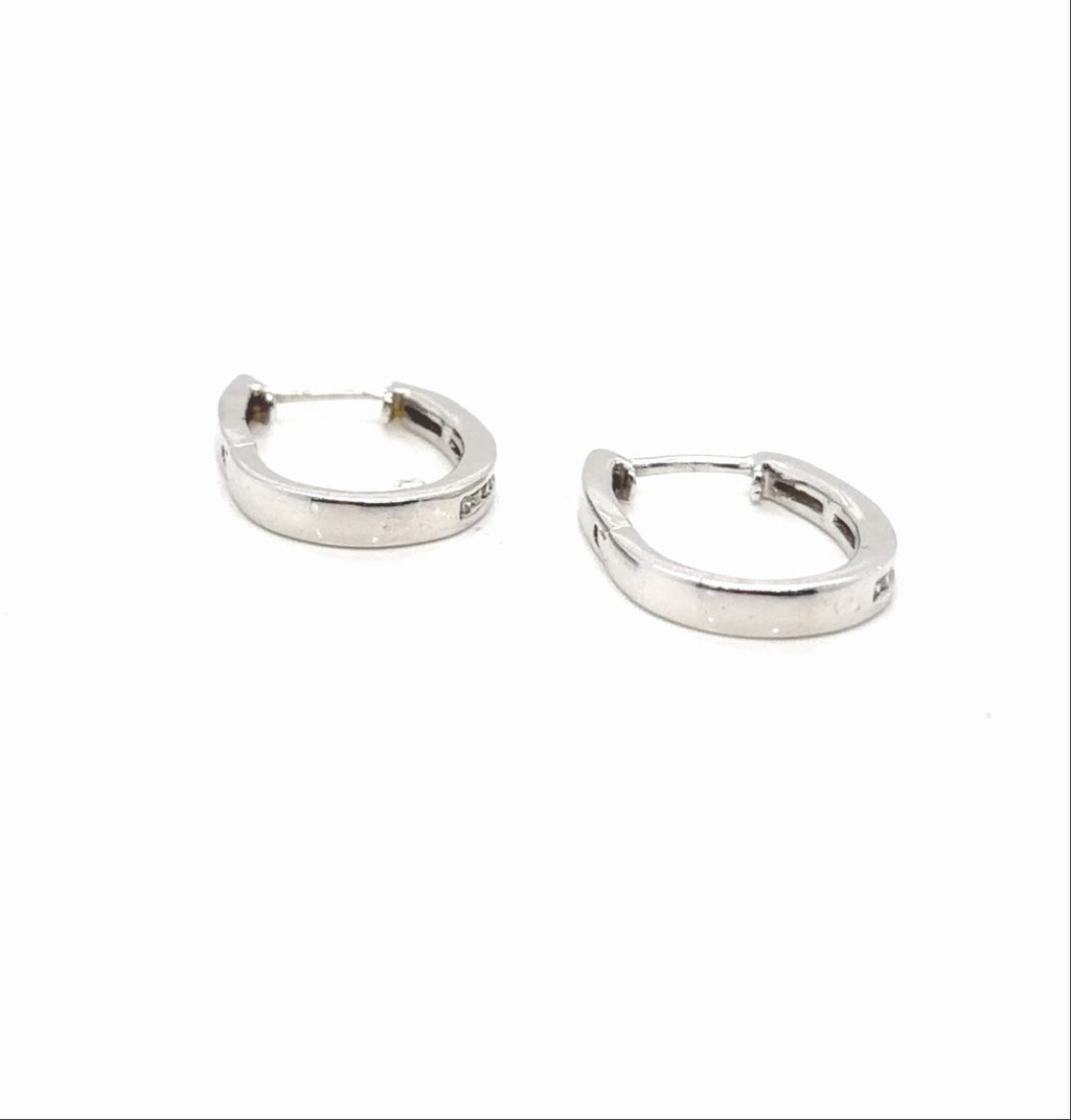 Diamond Hoop Earrings 10K White Gold 0.32 ctw Channel-Set Huggie (view 3)