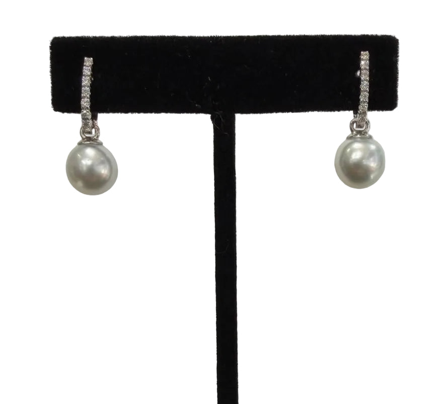 Pearl and Diamond Drop Earrings 18K White Gold, 0.21 ctw Natural Diamonds (view 5)