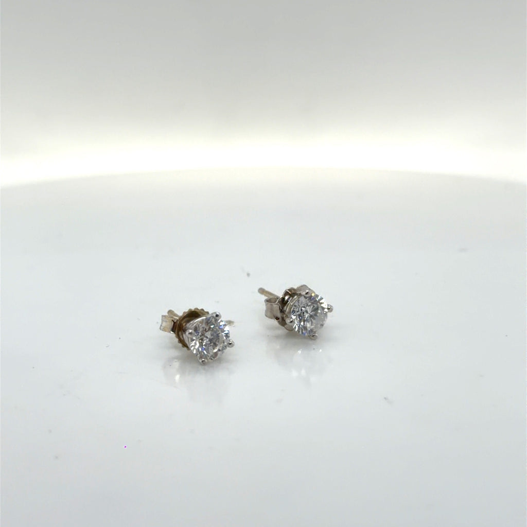 14K White Gold Natural Diamond Stud Earrings 0.80 ctw G I1 Round Brilliant (view 3)