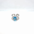 18K White Gold Blue Topaz Cushion Solitaire Cocktail Ring Size 4.5 (view 2)