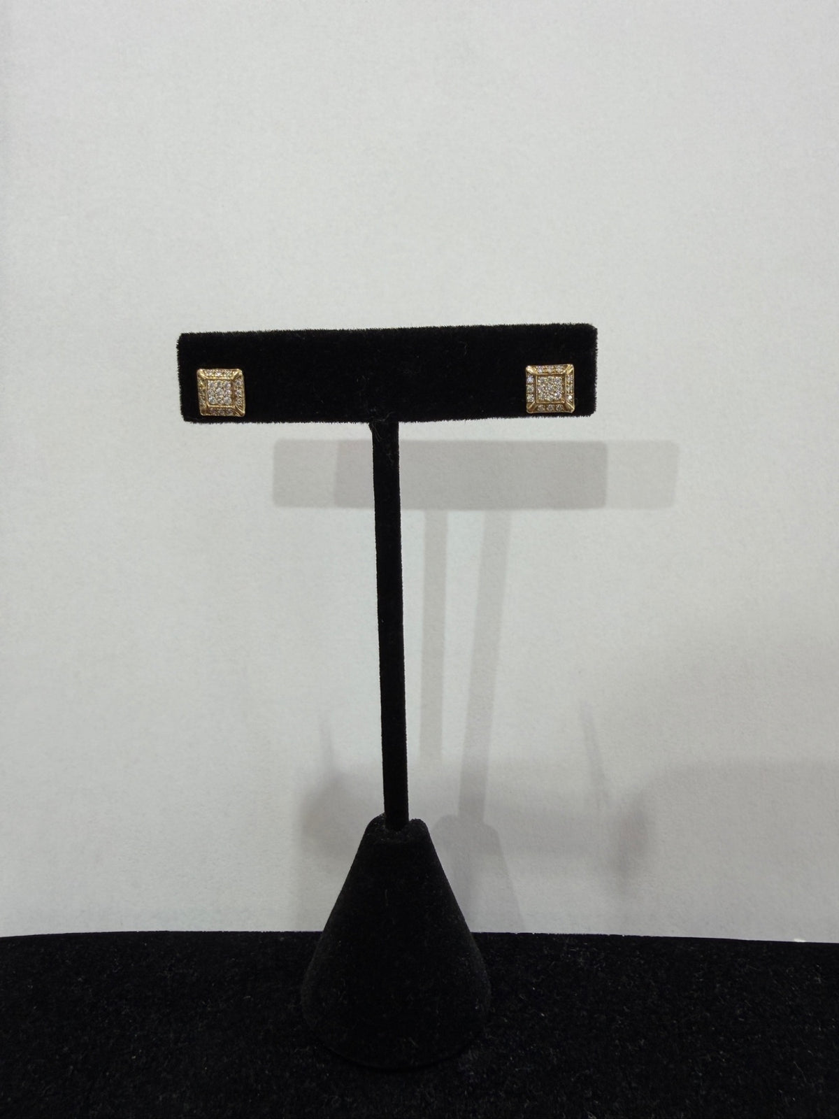 10K Yellow Gold Square Pave Stud Earrings with Screw Backs