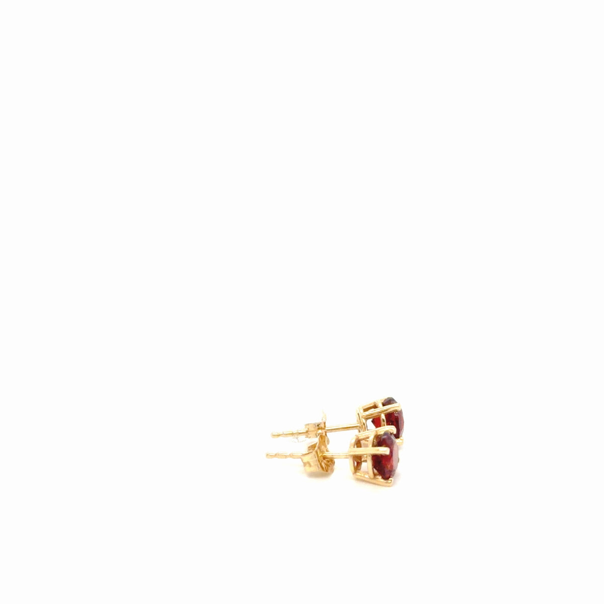 14K Yellow Gold Round Garnet Stud Earrings, 0.83g Fine Jewelry (view 2)