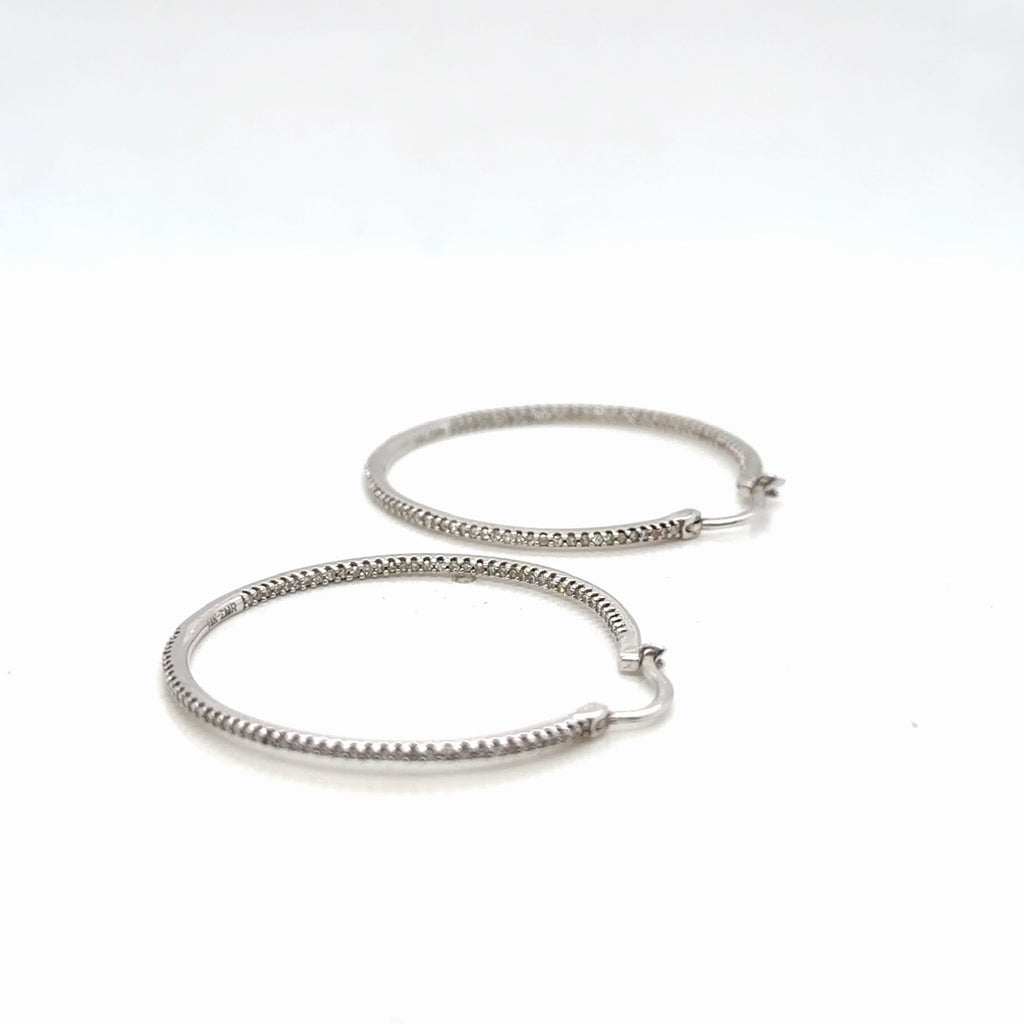 14K White Gold Natural Diamond Hoop Earrings 1.00 ctw I/I1 (view 6)