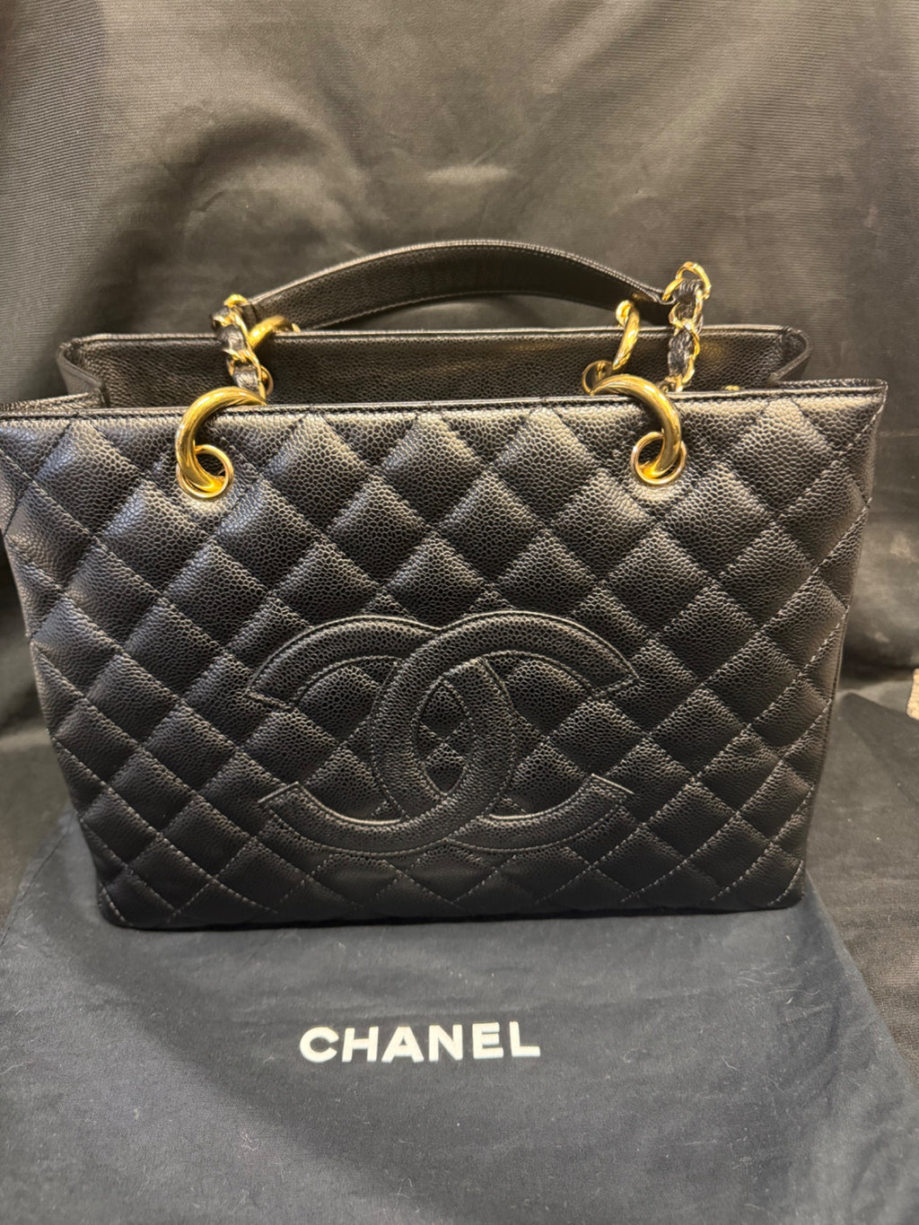 Chanel Grand Shopping Tote Black Caviar Leather Gold-Tone Hardware GST (view 2)