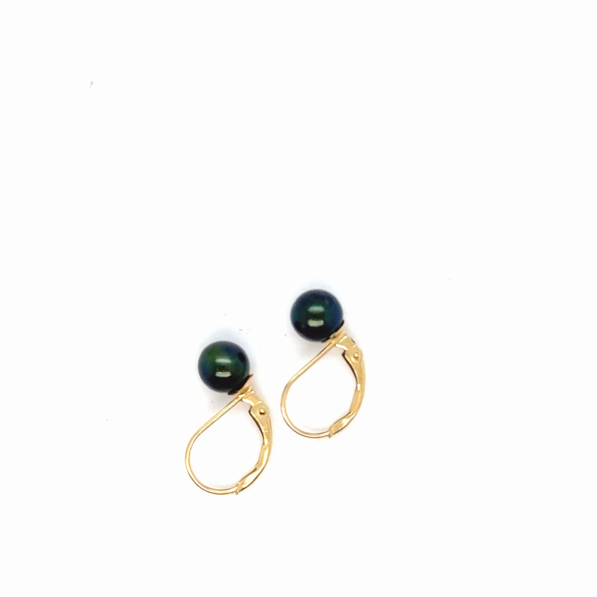 14K Yellow Gold Natural Black Pearl Leverback Drop Earrings 6.33mm (view 2)