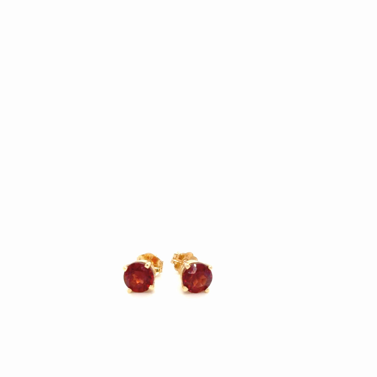 14K Yellow Gold Round Garnet Stud Earrings, 0.83g Fine Jewelry (view 1)
