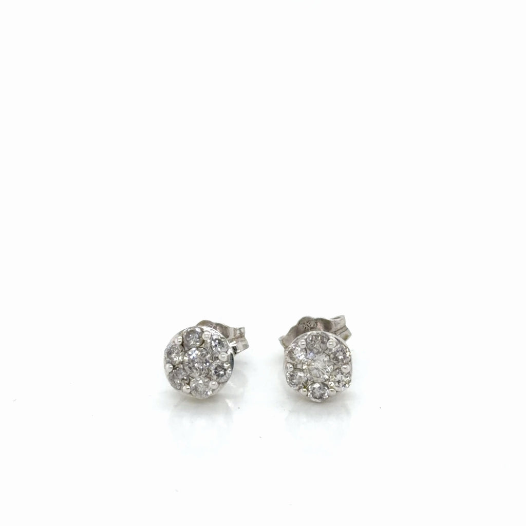 14-Diamond Cluster Stud Earrings 10K White Gold 0.50 ctw Round Natural