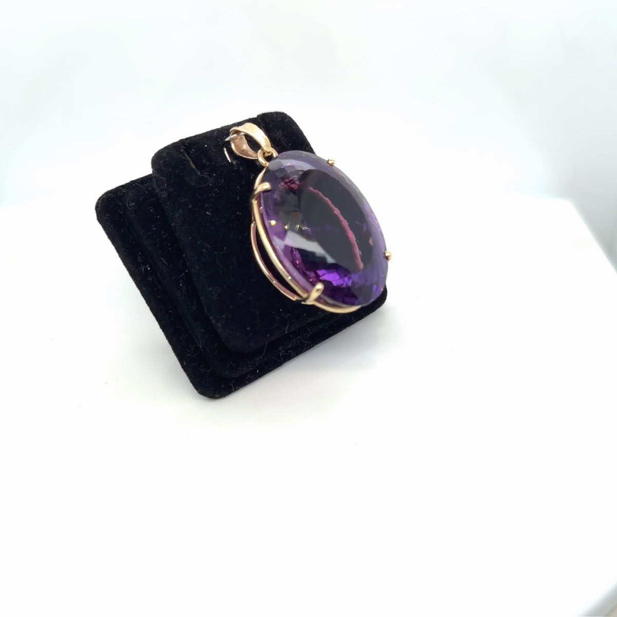 14K Yellow Gold Large Oval Amethyst Solitaire Pendant, 15.95g (view 3)