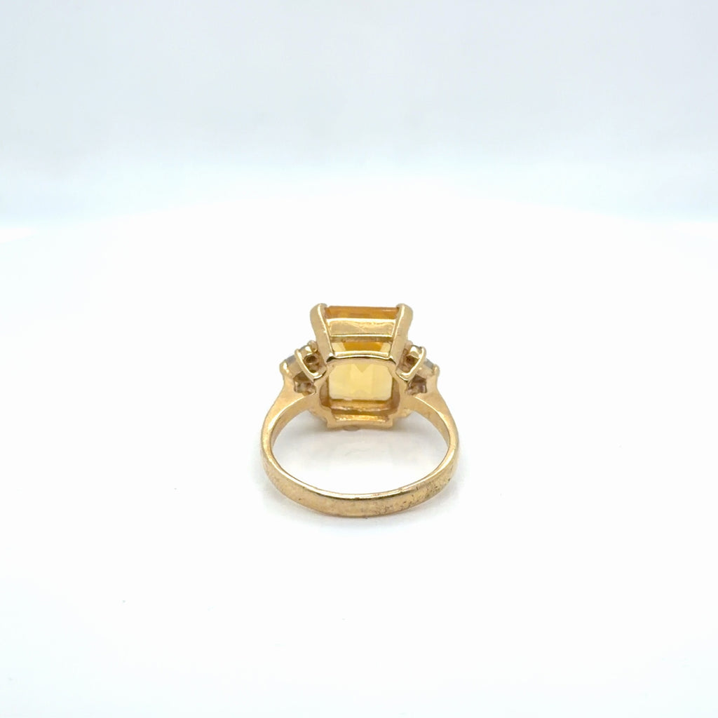 14K Yellow Gold Citrine Emerald-Cut & Diamond Cocktail Ring, Size 8 (view 3)