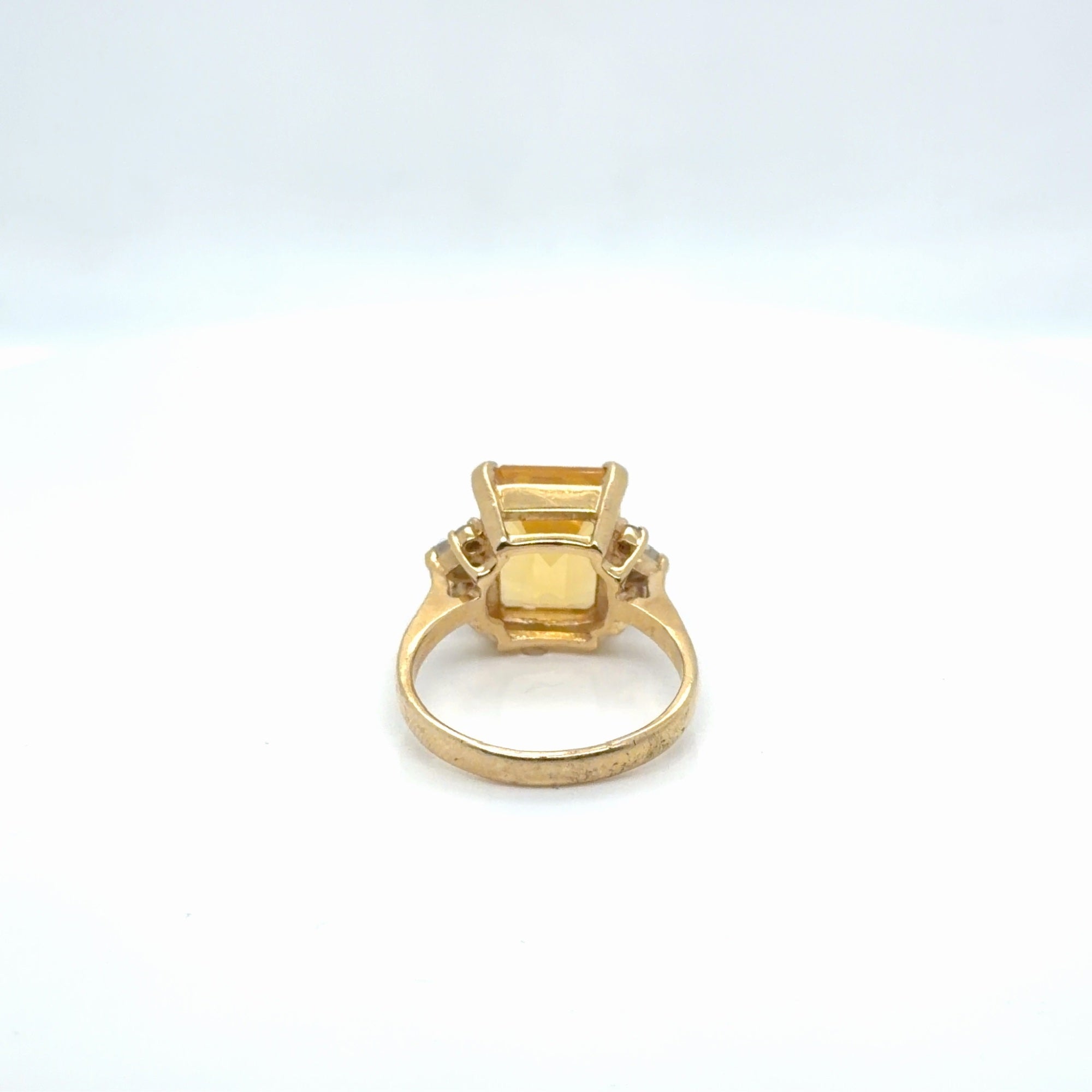 14K Yellow Gold Citrine Emerald-Cut & Diamond Cocktail Ring, Size 8 (view 3)