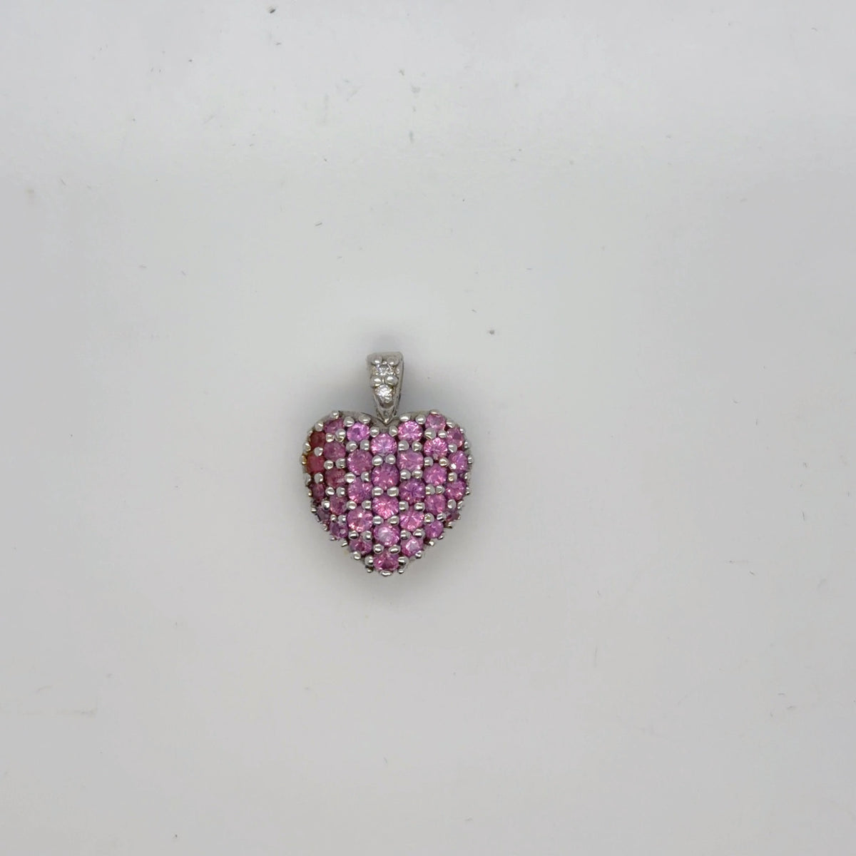 14K White Gold Pink Sapphire Diamond Pave Heart Pendant, 0.65 ctw (view 3)