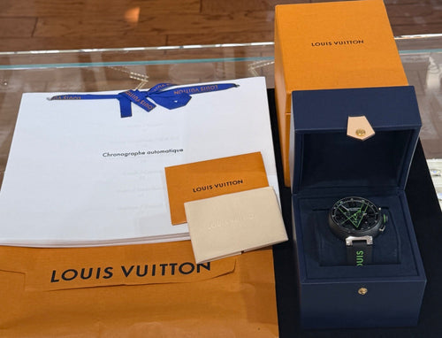 Louis Vuitton Tambour Damier Graphite Race Chronograph Watch QA130 46mm