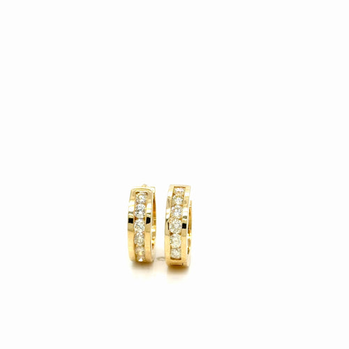 14K Yellow Gold Diamond Huggie Hoop Earrings 0.96 ctw I/SI2 (view 2)