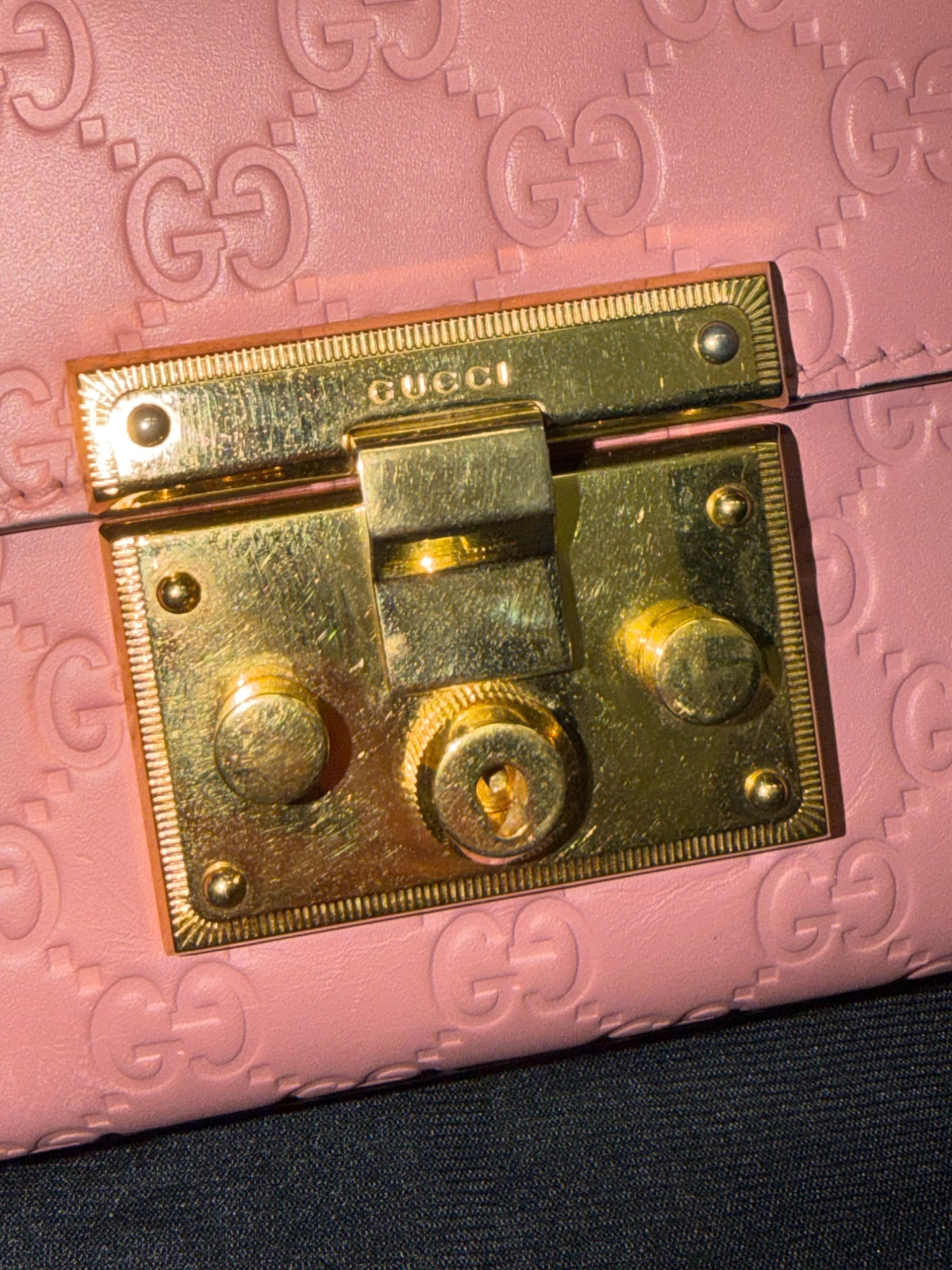 Gucci Padlock Small Guccissima Pink Leather Gold Chain Shoulder Bag (view 11)