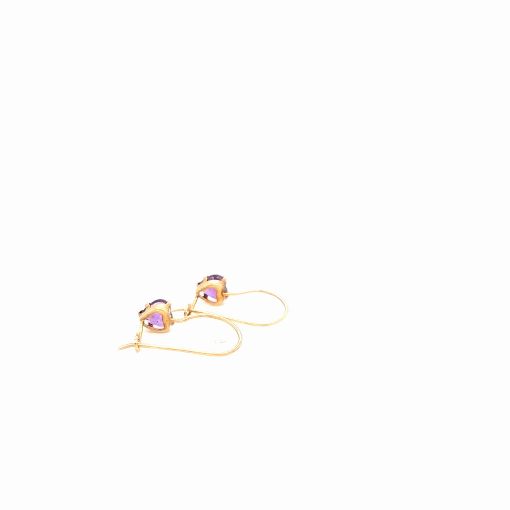 14K Yellow Gold Heart Amethyst Drop Earrings, Wire Back (view 4)
