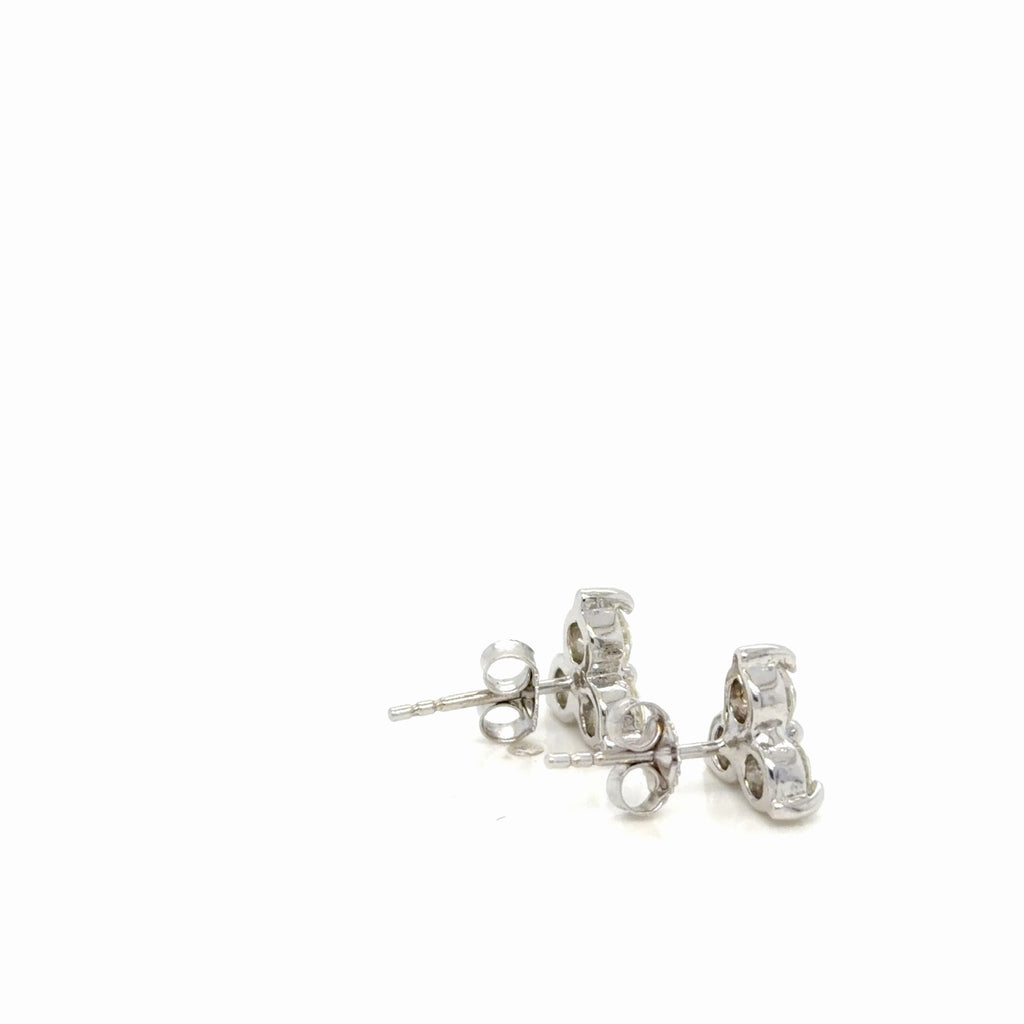 14K White Gold Natural Diamond Trio Cluster Stud Earrings 0.90 ctw (view 2)