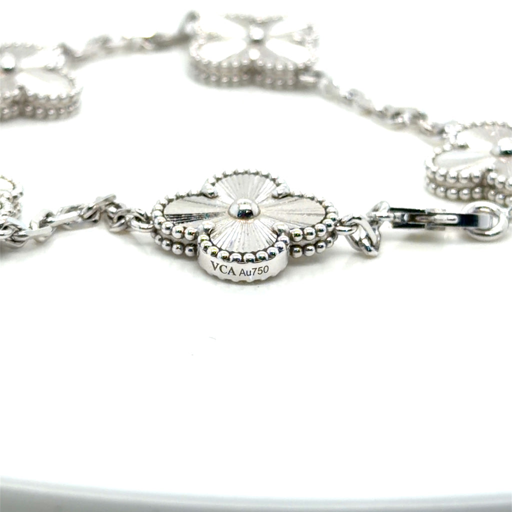 Van Cleef & Arpels Vintage Alhambra 5 Motifs Bracelet 18K White Gold (view 4)