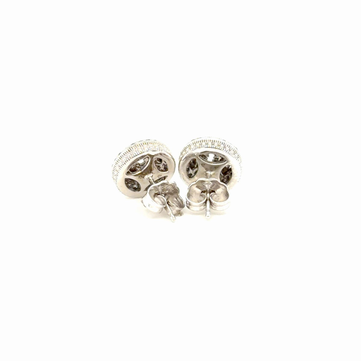 Diamond Halo Stud Earrings 10K White Gold 0.55 ctw Milgrain Vintage Style (view 2)