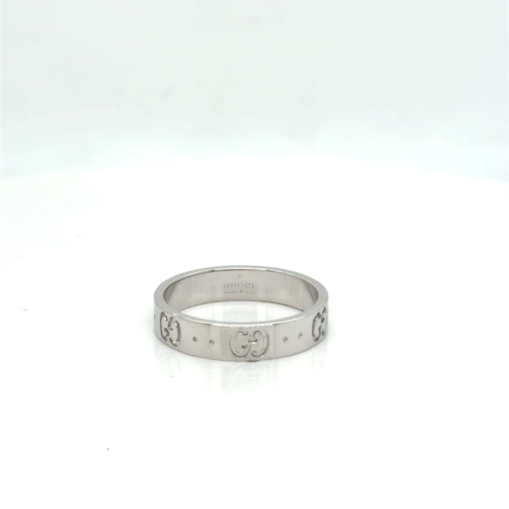 Gucci Icon Thin Band Ring 18K White Gold Size 5.75 (EU 12)