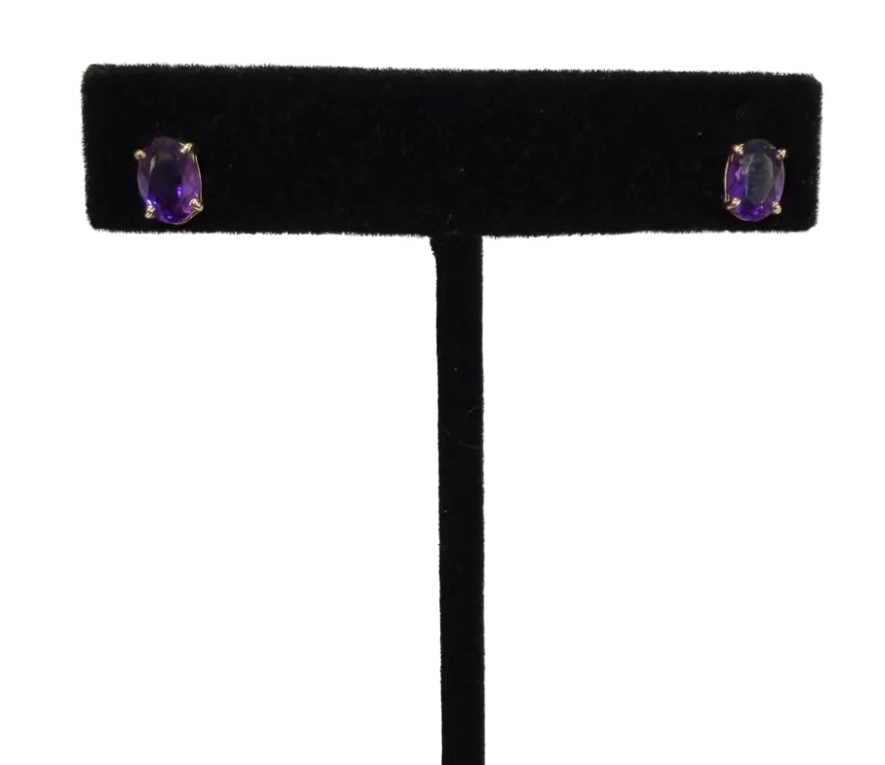 Amethyst Oval Stud Earrings 14K Yellow Gold, Pre-Owned Fine Jewelry (view 1)