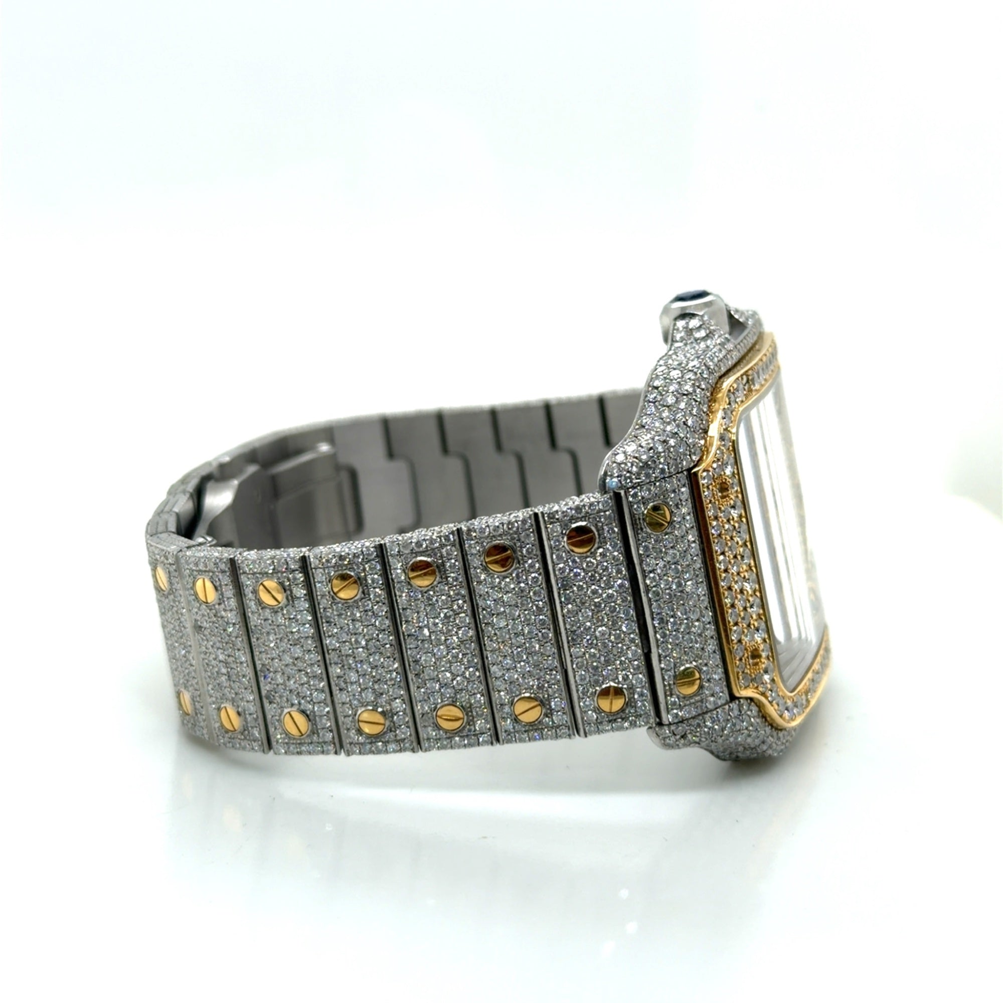 Cartier Santos Automatic Two-Tone Diamond Iced Out Wristwatch