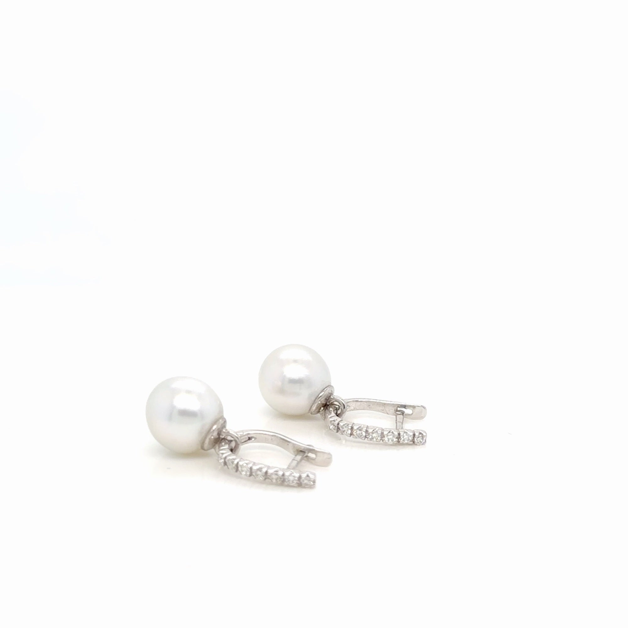 Pearl and Diamond Drop Earrings 18K White Gold, 0.21 ctw Natural Diamonds (view 4)