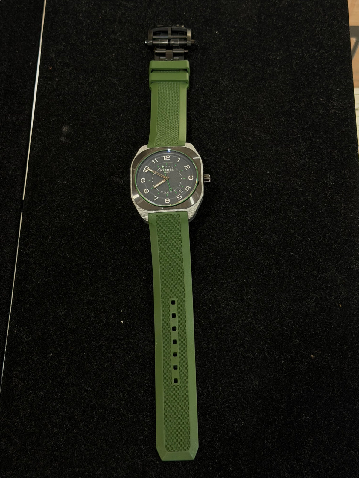 Hermès H08 Watch Steel Green Rubber Strap W402991WW00 39mm Auto (view 3)