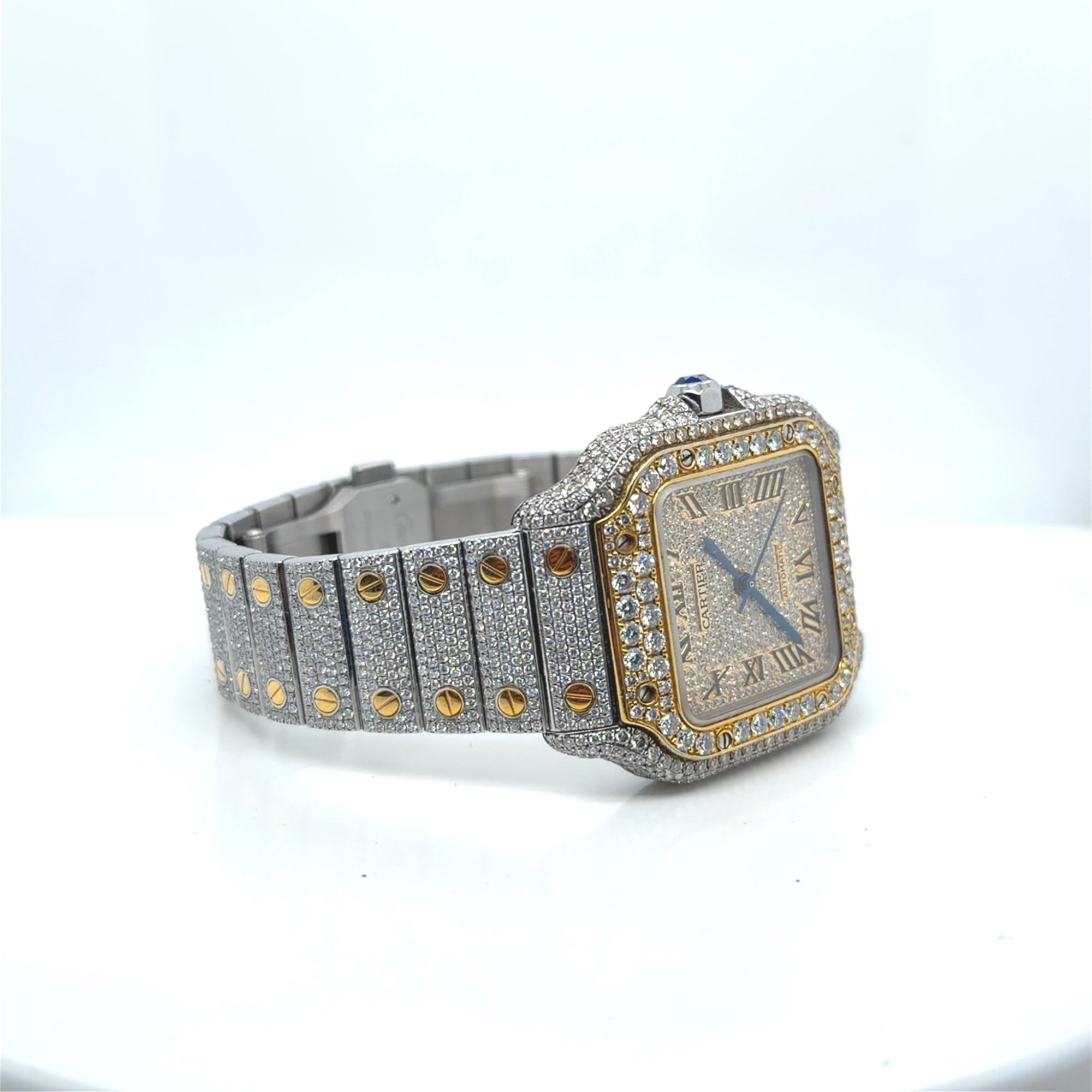 Cartier Santos Two-Tone Iced Out Diamond Watch Ref. 4075 35mm