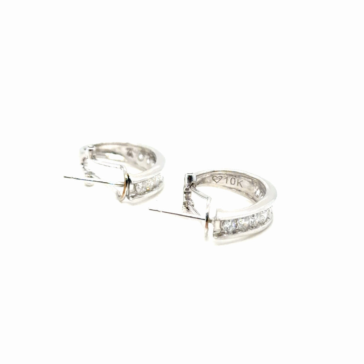 10K White Gold Diamond Hoop Earrings 1.00 ctw G SI Channel Set (view 3)