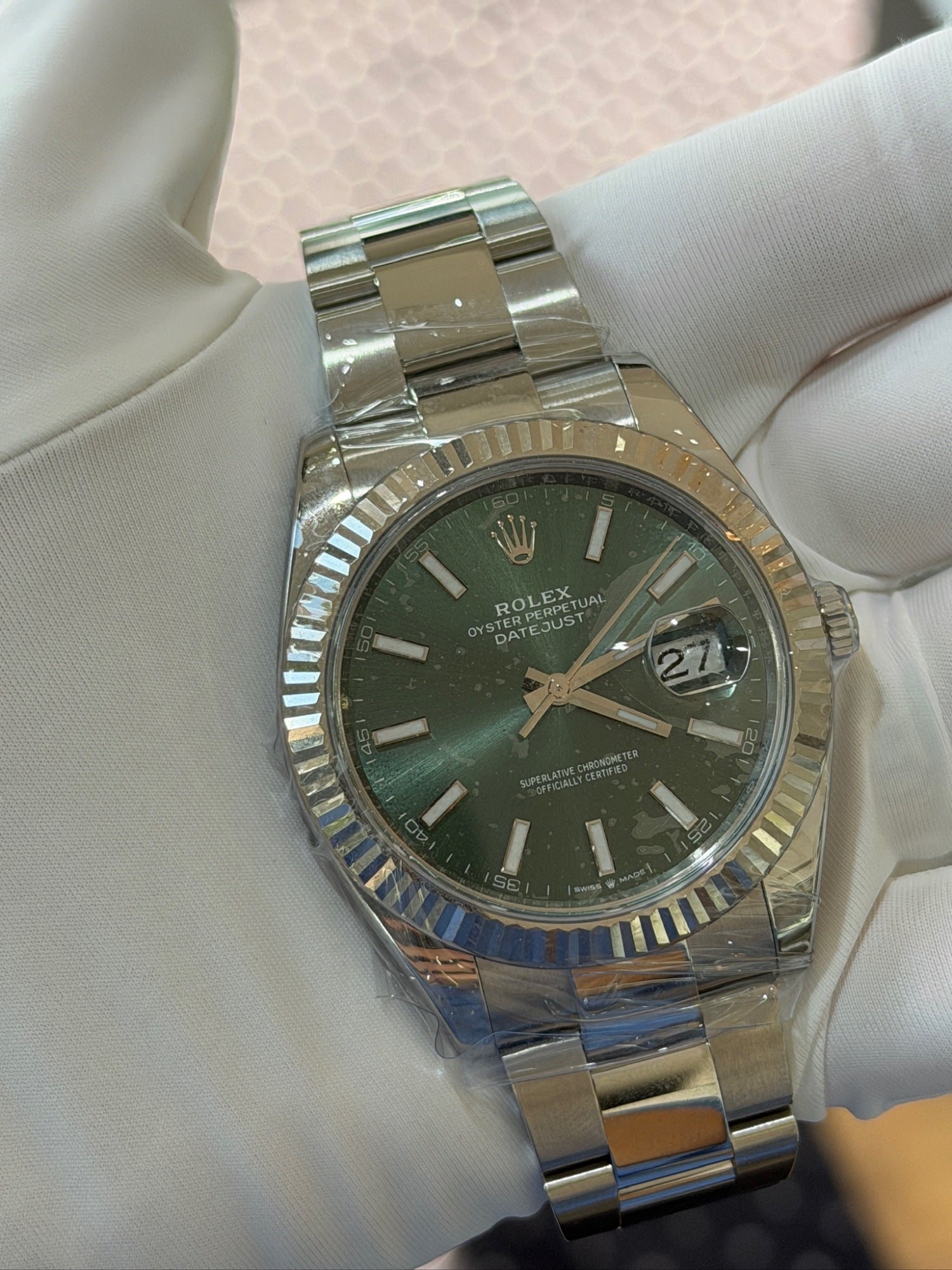 Rolex Datejust 41 Stainless Steel Green Dial Oyster Watch, Box & Papers
