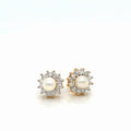 14k Yellow Gold Pearl Diamond Halo Stud Earrings 0.72 ctw Natural