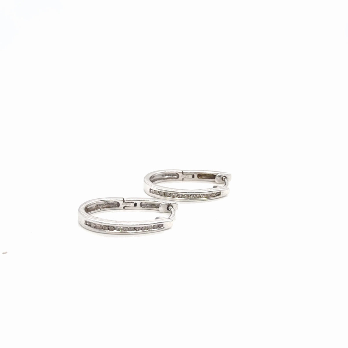 Diamond Hoop Earrings 10K White Gold 0.32 ctw Channel-Set Huggie (view 2)