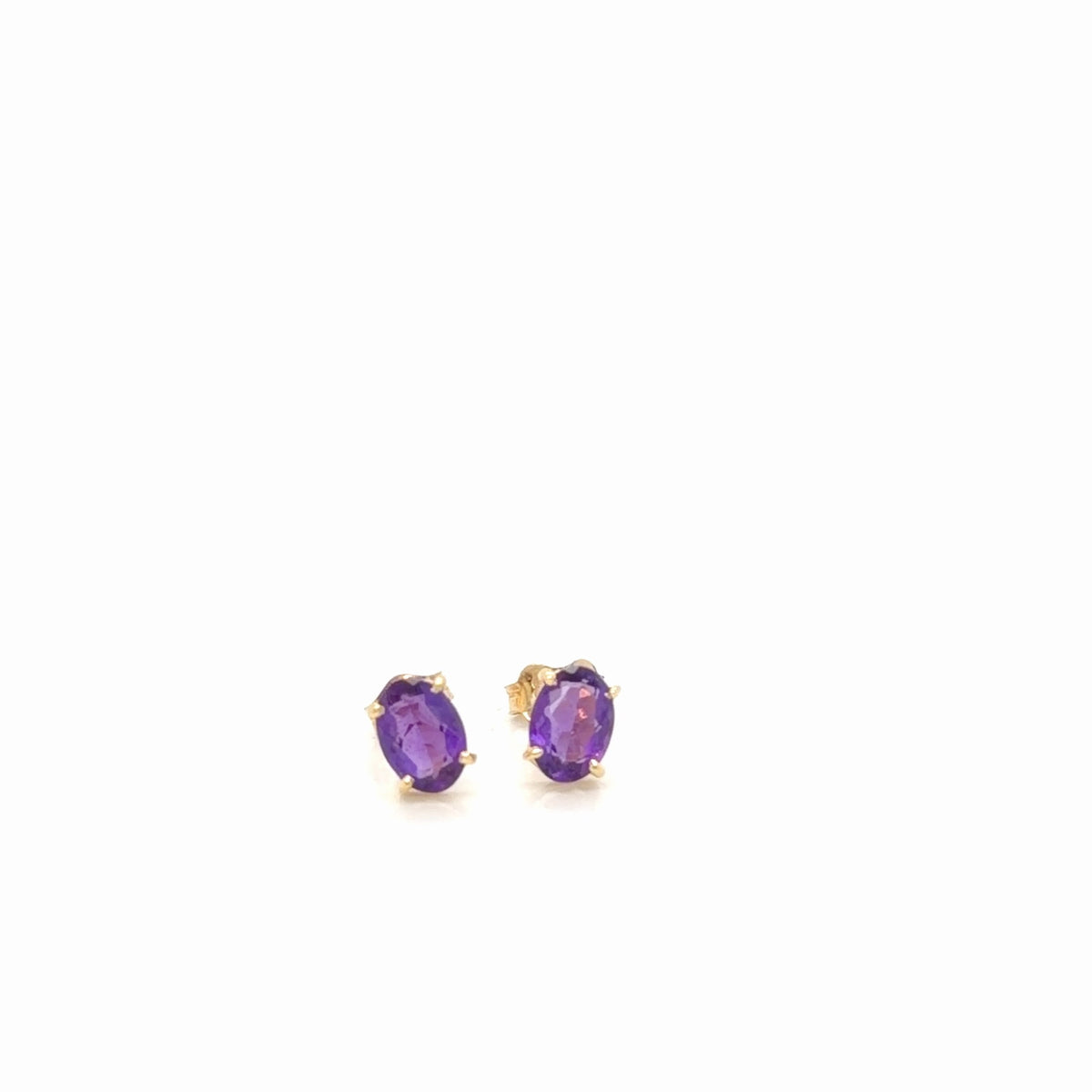 Amethyst Oval Stud Earrings 14K Yellow Gold, Pre-Owned Fine Jewelry (view 2)