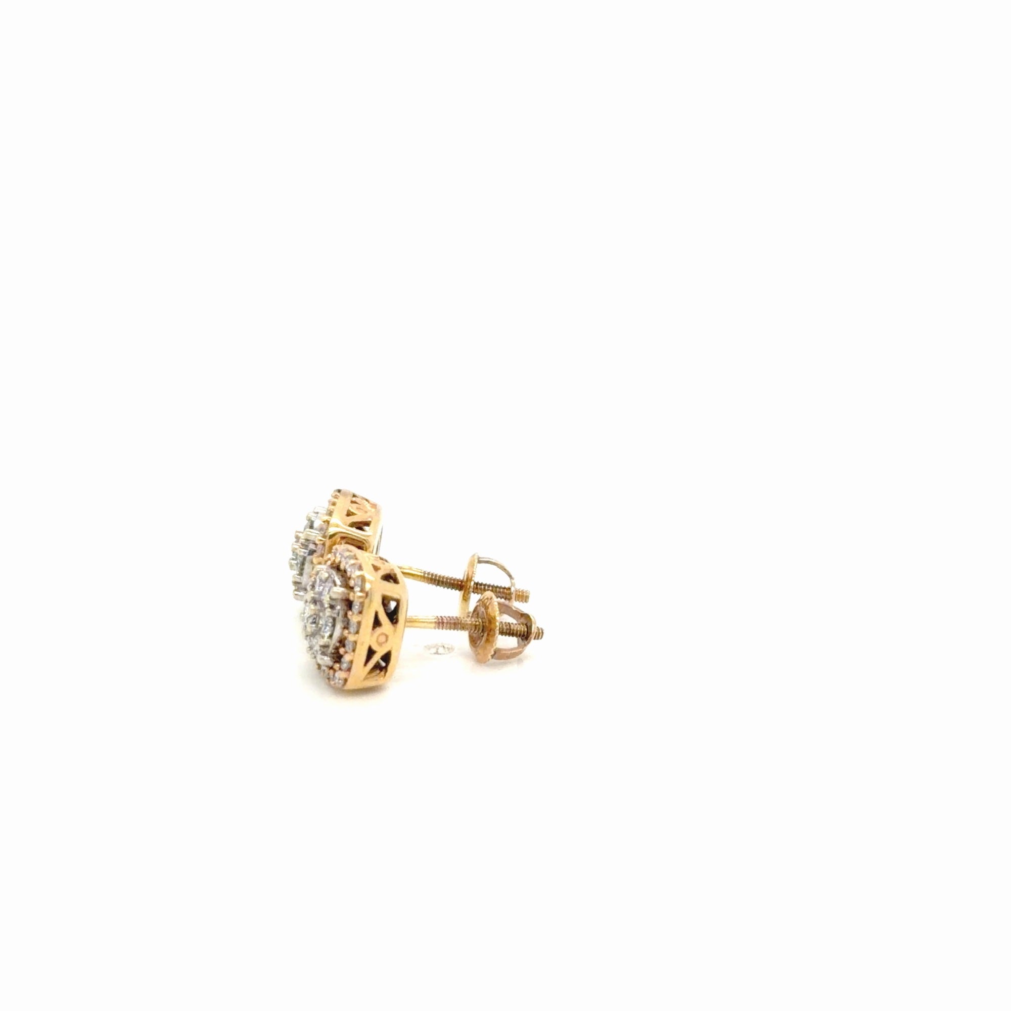 Diamond Cluster Halo Stud Earrings 0.65 ctw 14k Two-Tone Gold Screw Back