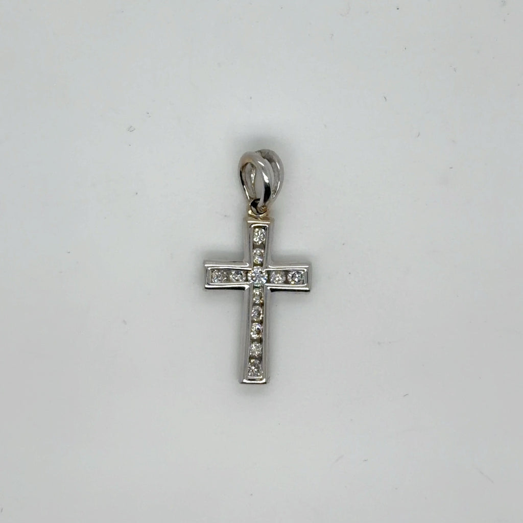 14K White Gold Diamond Cross Pendant 0.18ctw Natural Round I I1 (view 2)