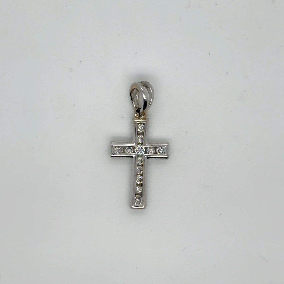 14K White Gold Diamond Cross Pendant 0.18ctw Natural Round I I1 (view 2)