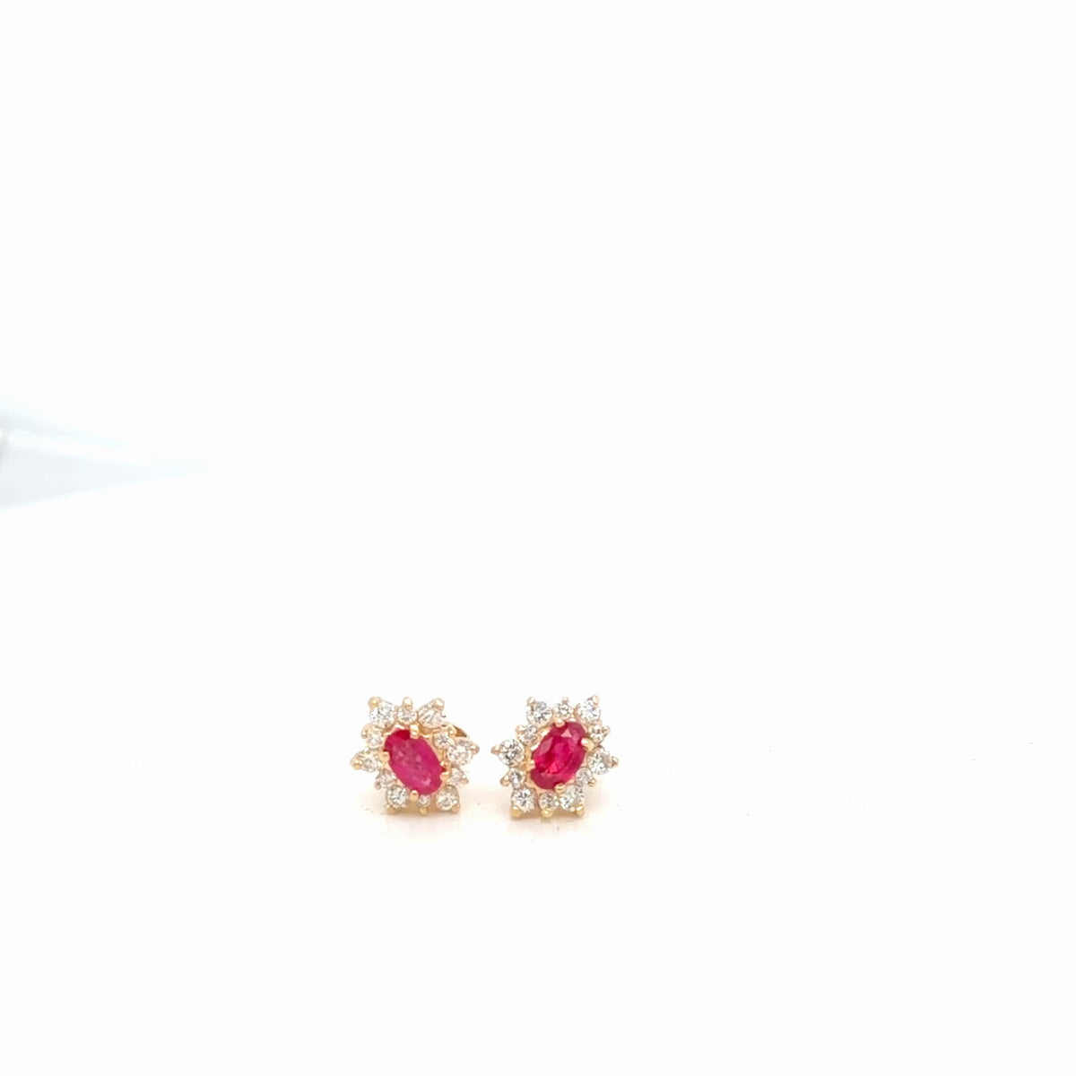 14K Yellow Gold Oval Ruby Diamond Halo Stud Earrings 1.02 ctw (view 1)