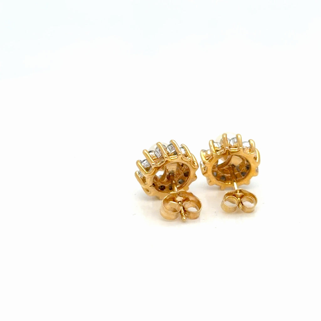 14k Yellow Gold Pearl Diamond Halo Stud Earrings 0.72 ctw Natural (view 3)