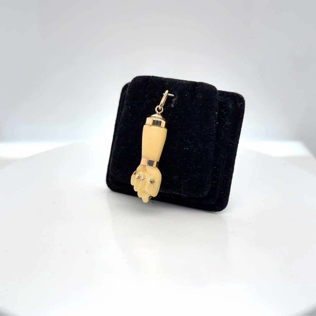 14K Yellow Gold Figa Hand Charm Pendant, Carved Ivory-Tone, 3.16g (view 2)