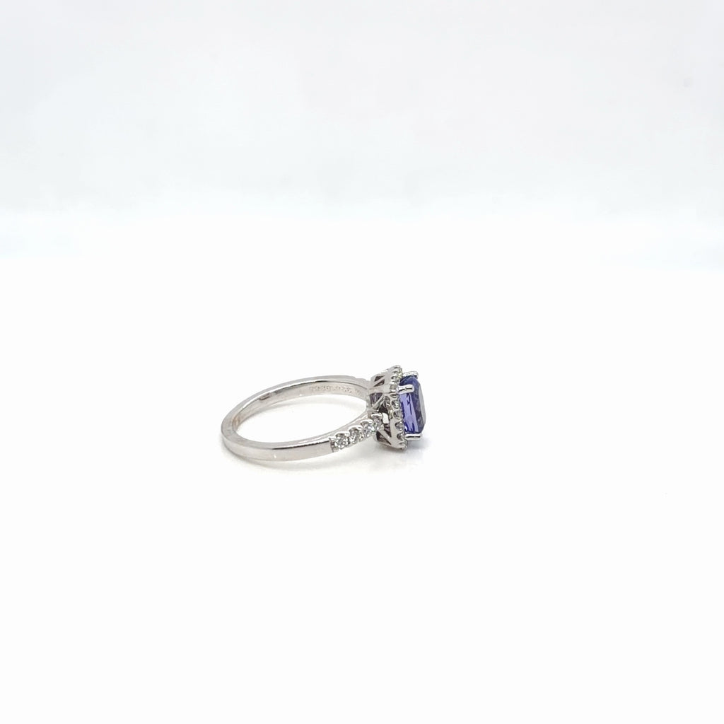 14K White Gold Tanzanite Diamond Halo Ring 1.17 ctw, Size 6.75 (view 2)