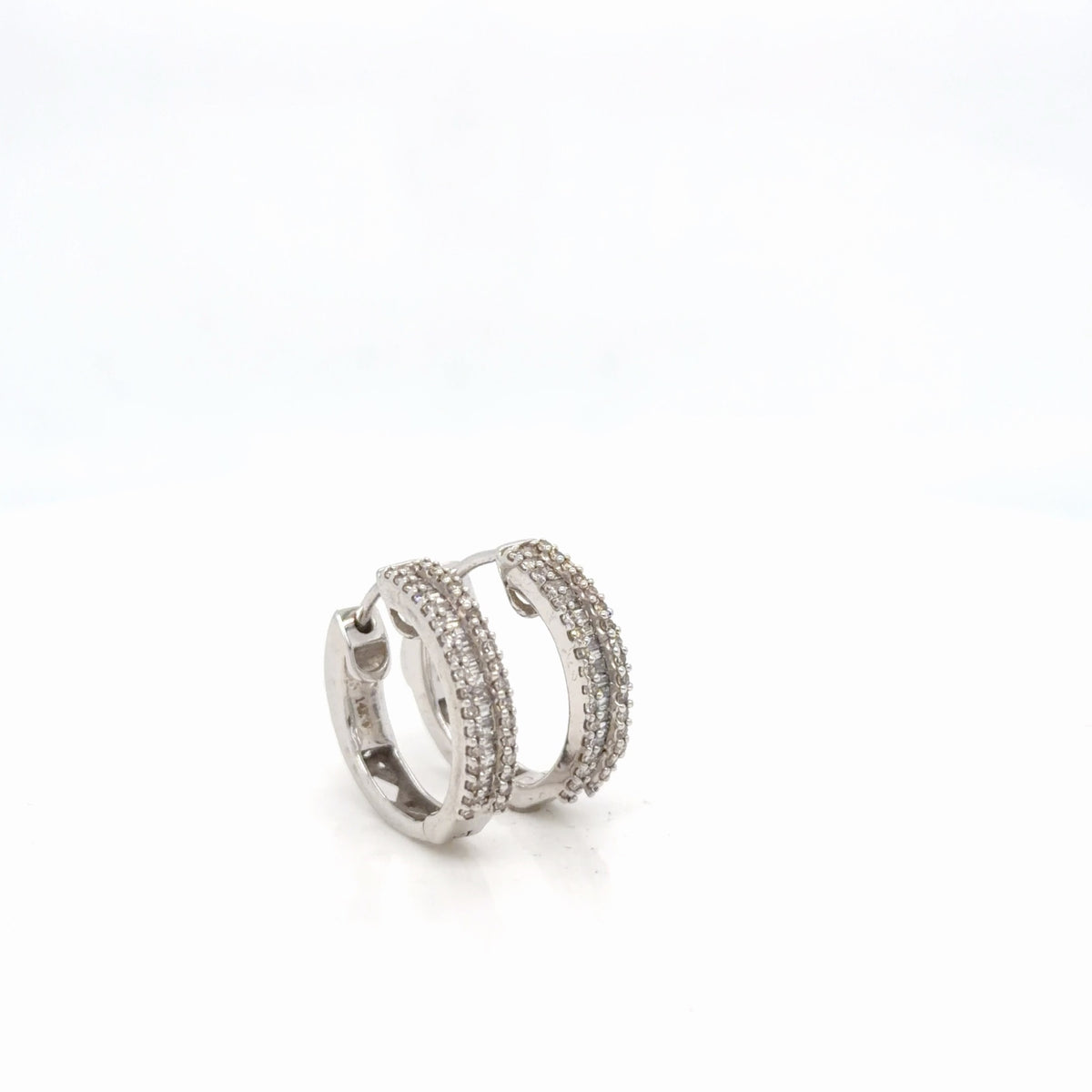 14K White Gold Natural Diamond Huggie Hoop Earrings 0.50 CTW I/I1 (view 6)