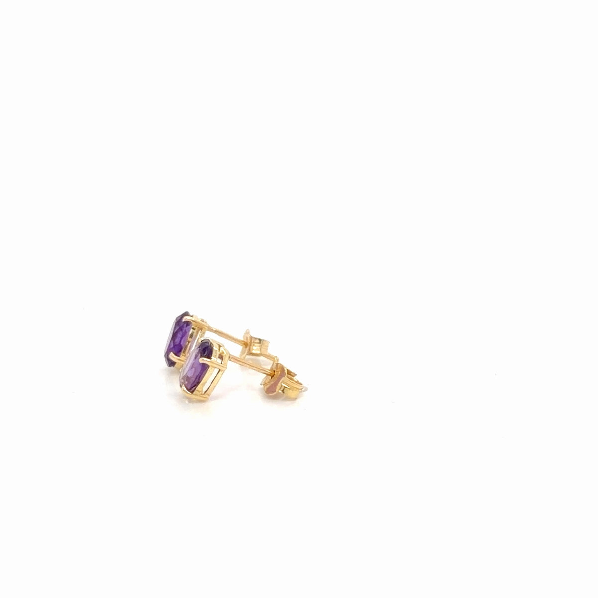 Amethyst Oval Stud Earrings 14K Yellow Gold, Pre-Owned Fine Jewelry (view 3)