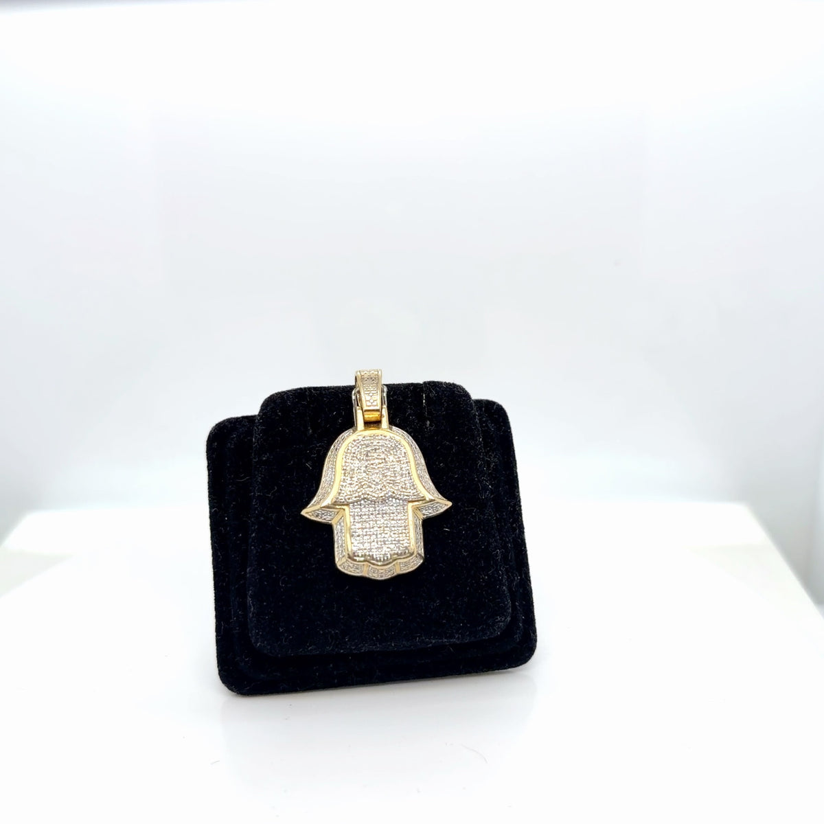 10K Yellow Gold Diamond Hamsa Hand Pendant 0.36 CTW Natural Pave (view 2)
