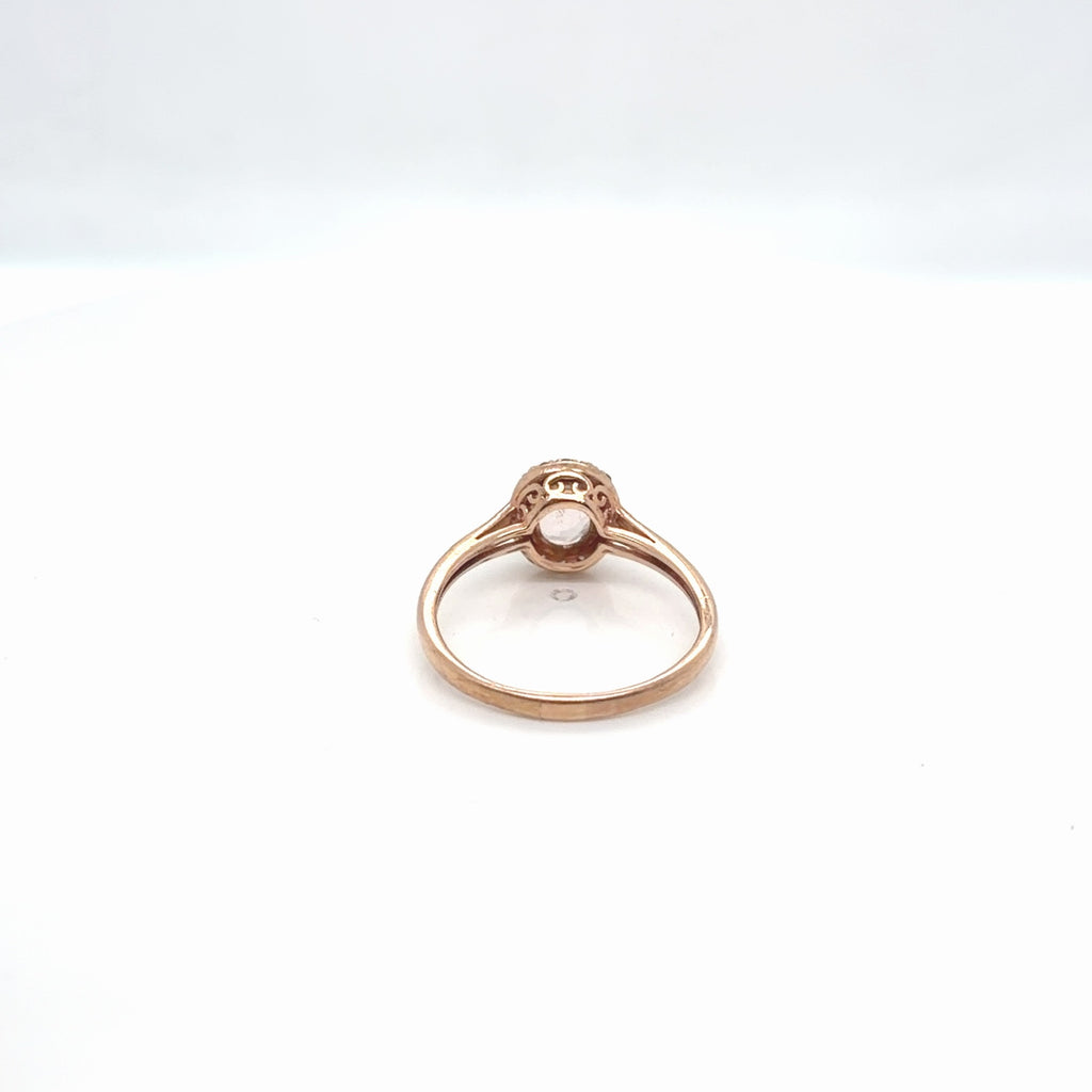 10K Rose Gold Morganite Oval Halo Diamond Ring, Size 8.5 (view 3)