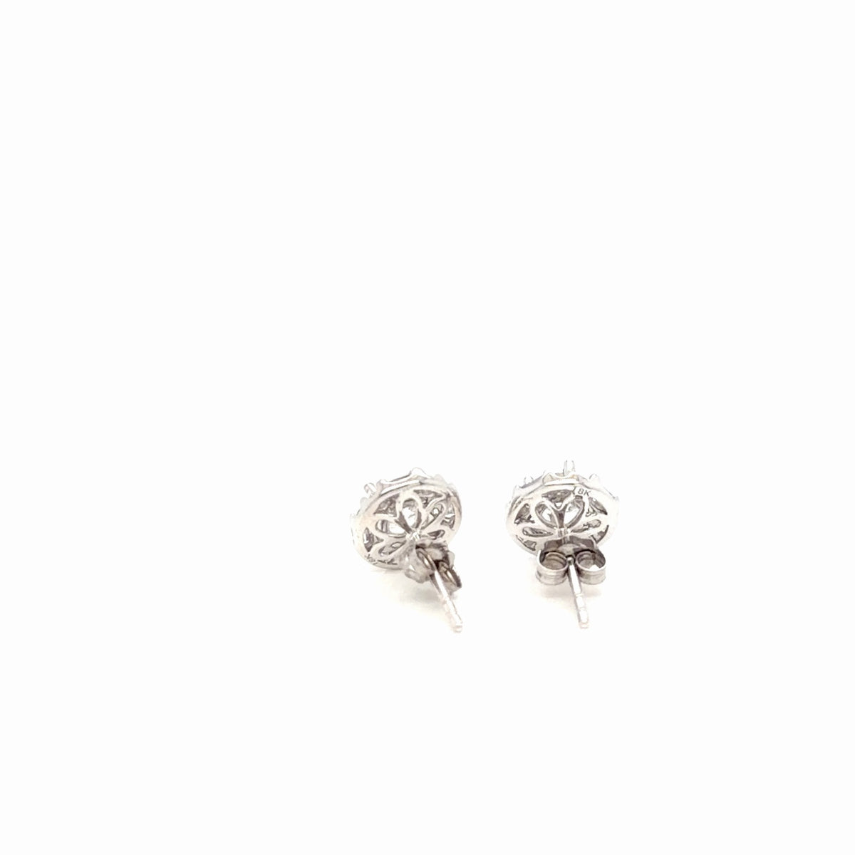 Diamond Halo Stud Earrings 18K White Gold 1.51 ctw Round Baguette (view 2)