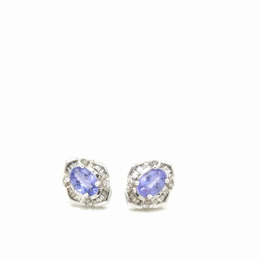 14K White Gold Tanzanite 2 ctw Oval & Diamond Halo Stud Earrings (view 1)