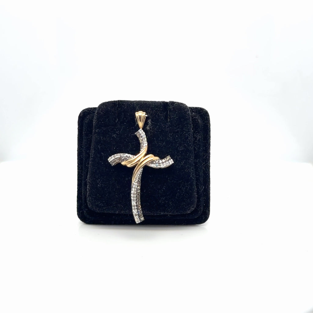 Diamond Cross Pendant 10K Yellow Gold 0.25 ctw Natural White Brown (view 2)