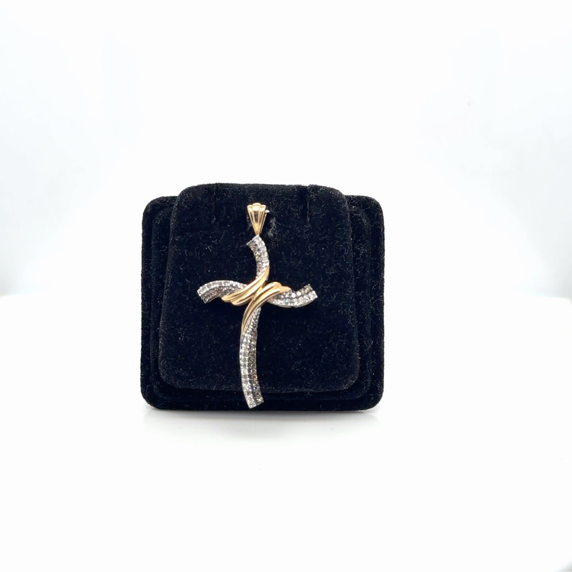 Diamond Cross Pendant 10K Yellow Gold 0.25 ctw Natural White Brown (view 2)