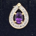 14K Yellow Gold Amethyst Diamond Teardrop Pendant, Natural Stones
